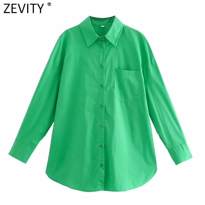 Zevity Hot Sale Women Popular Candy Colors Pocket Patch Casual Smock Blouse Office Ladies Breasted Shirt Chic Blusas Tops LS9551