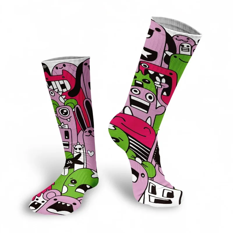 New Mens Sock Brand Funny Cartoon Doodle Pattern Hip Hop Cool Socks For Women Happy Harajuku Skate Long Socks Colorful