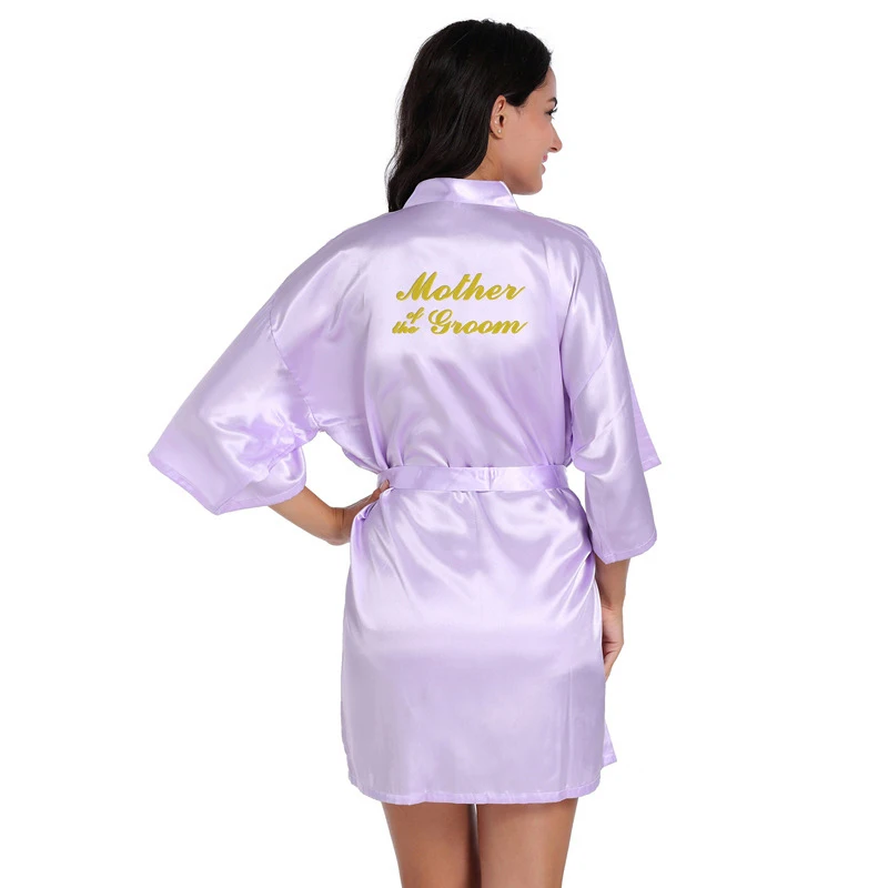 

Wholesale Mother of the Groom Letter Gold Glitter Women Solid Satin Kimono Bride Robes For Wedding Party Sleepwear Bathrobes L6