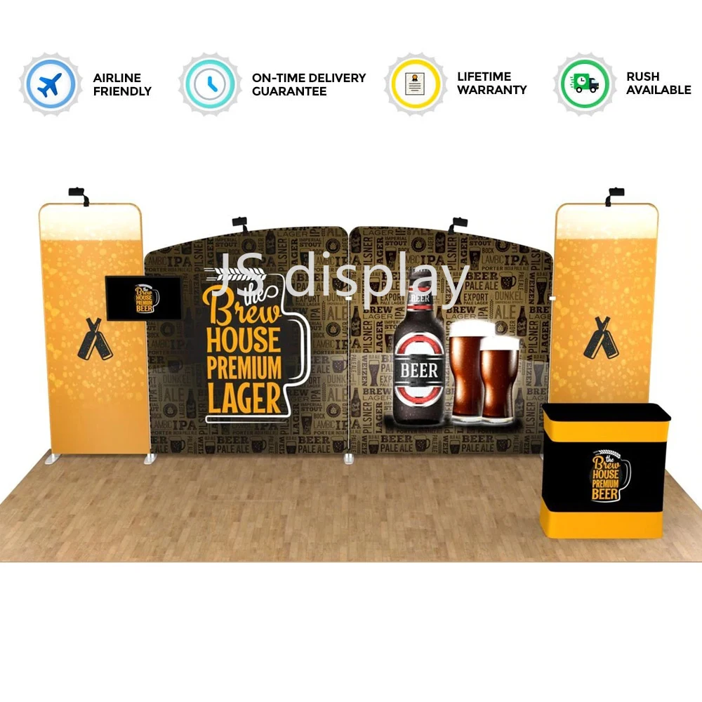 20ft Custom Trade Show Booth Backdrop Wall with Lights TV Bracket Table Pop Up Dispaly