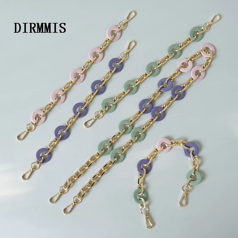 New Fashion Woman Handbag Accessory Chains Round Green Purple Resin Chain Metal Strap Women Cute Clutch Shoulder Purse Accessory