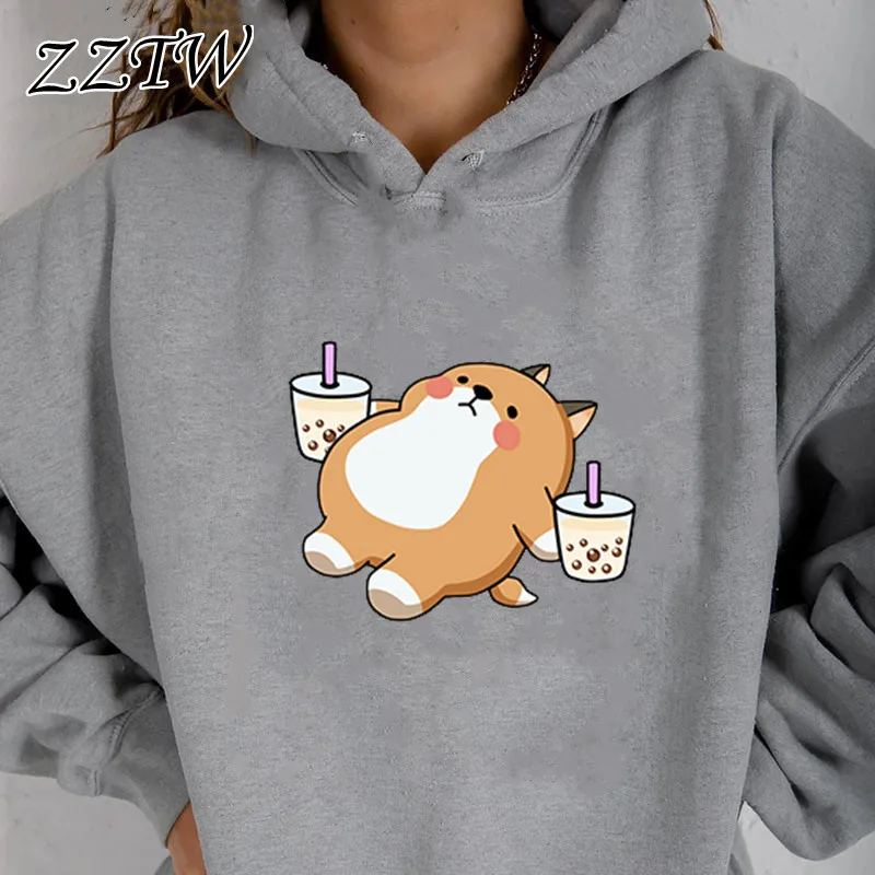 

Bubble Tea Kawaii Dog Print Hoodies Milk Tea Oversize Pullover Woman Man Ulzzang Fashion Casual Hooded Clothes Female Streetwear