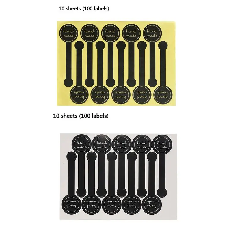 100pcs Long Style Handmade Stickers Black Seal Labels Baking Gift Packaging Biscuit Bag Sticker Decoration