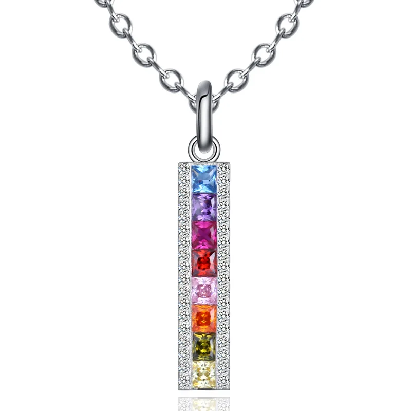 925 Sterling Silver Elegant Rainbow Diamond Necklace Pendant Shiny  Multicolor Zircon Choker Wedding Gift For Girl Accessories