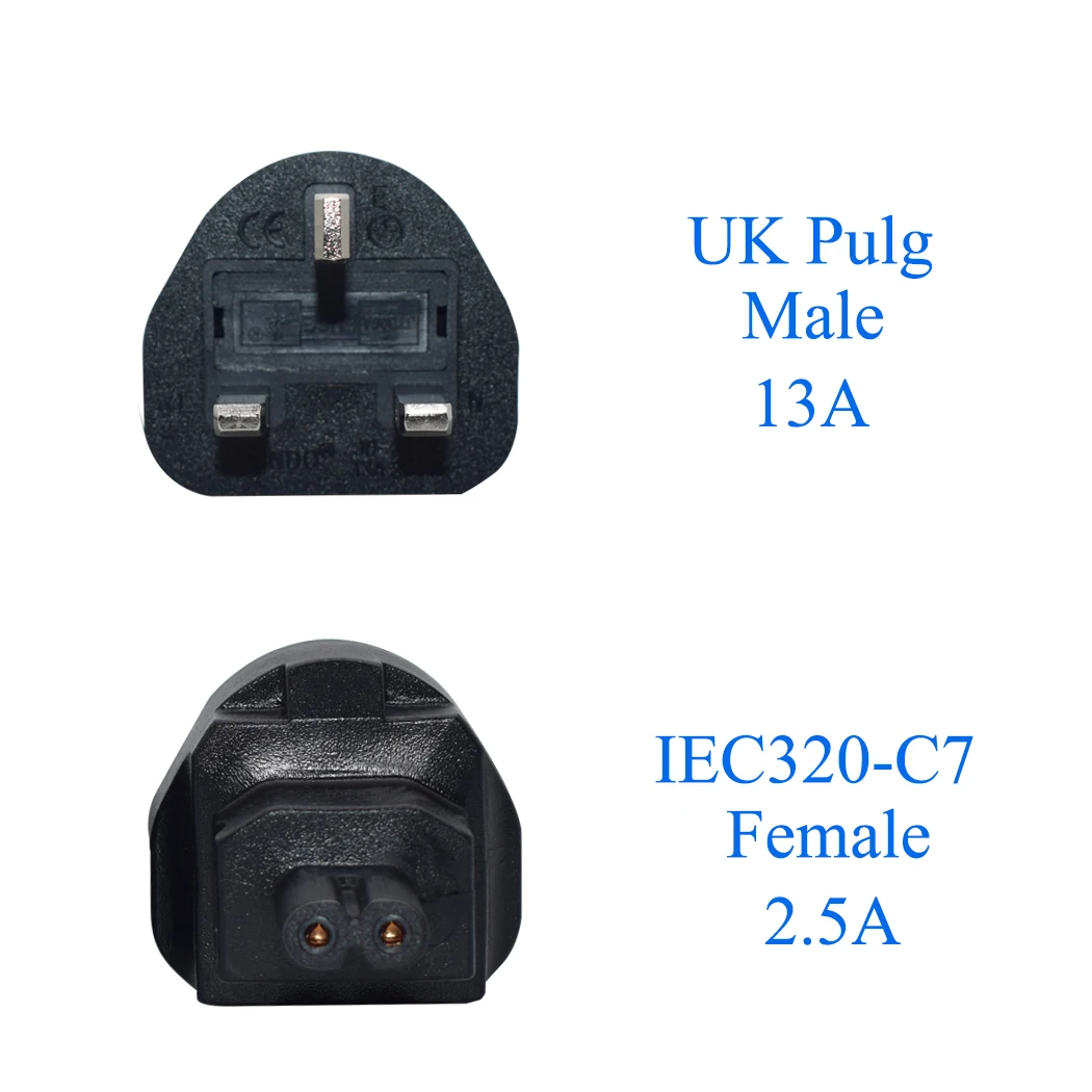 JORINDO UK 3 prong to IEC320 C7 AC Conversion plug,IEC320 C7 2 hole to UK Standards 3 pin Power Conversion Adapter power cable