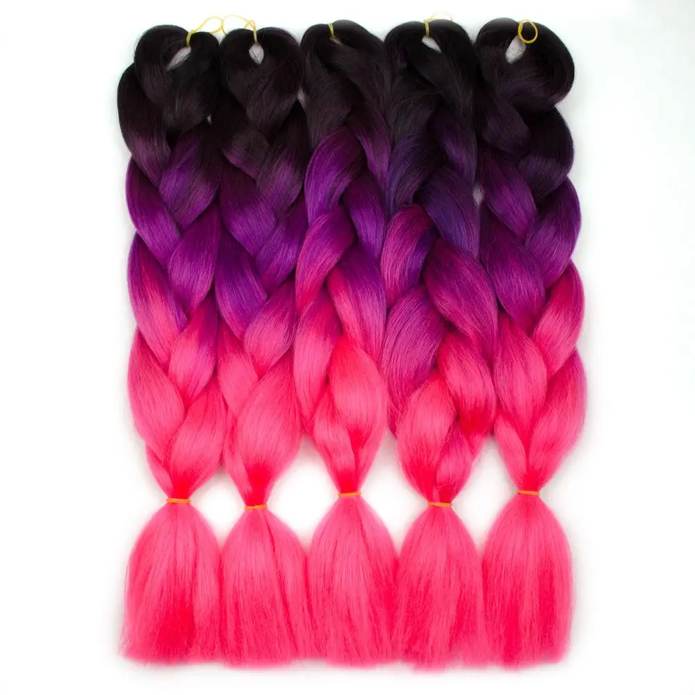 24Inch Synthetic Braids Rainbow Hair Ombre Color Green Pink Yellow Blonde Braids Clip on Hair Extension Twist Jumbo MUMUPI