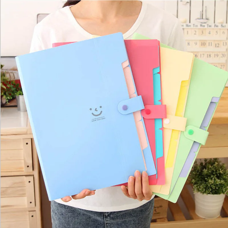 A4 Size Placstic Colorful Expandable Portable File Folder 5 Pockets Accordion Document Organizer for School Office Home