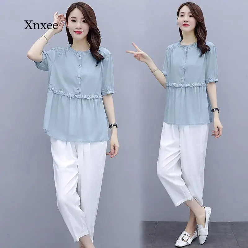 

2021 Summer Suit Casual Cotton and Linen Women's New Fashion Temperament Wide Leg Pants Linen