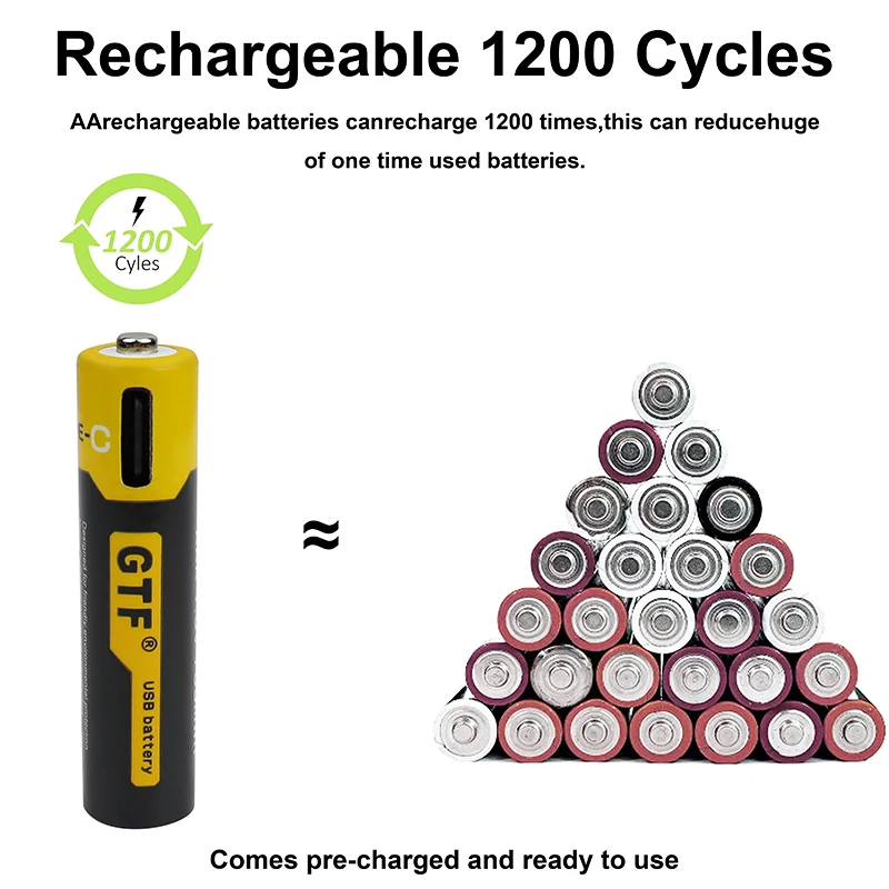 USB Type-C Charging AAA battery 1.5V 500mah 750 mWh Lithium ion AAA Battery 4 in 1 USB Type C Charg Cable LED Charging Indicator