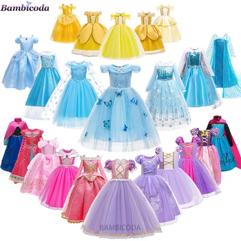 Ragazza Rapunzel Abito La Bella Addormentata Abiti da Principessa Costume Cosplay Neve Natale Halloween Abiti da Festa per Bambini Cenerentola