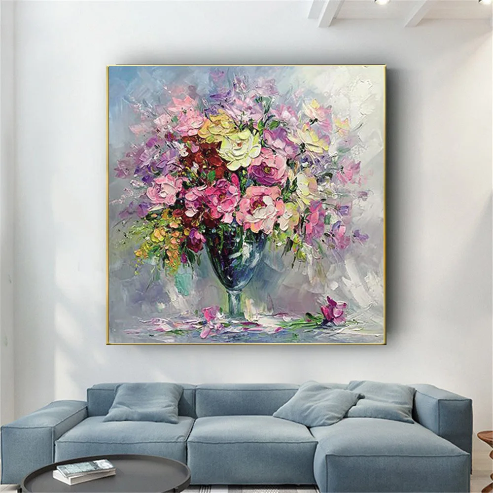 

Hand-Painted Modern Wedding Knife Flower Wall Art Picture Decor Home Living Room Canvas Poster Colorful Vase Hot Selling Pattern