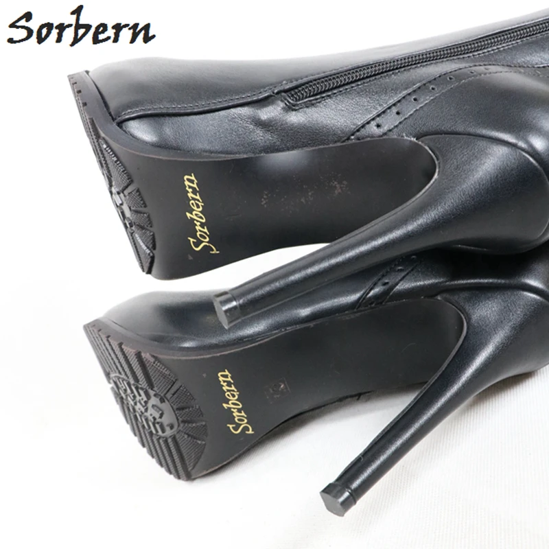 Sorbern Black Winter Boots Women Knee High Real Image Custom EU33-48 Plus Size Shoes Womens Heels Unisex Drag Queen Boot