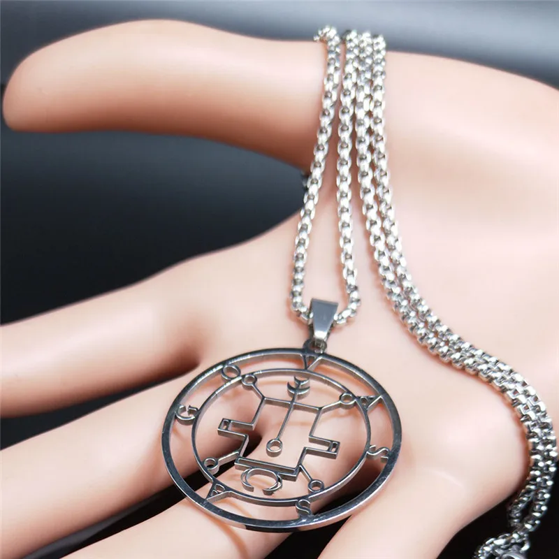 Demon Seal Stainless Steel Chain Necklace Silver Color Satan VASSAGO Statement Necklace Women/Men Jewelry gargantilha N7013