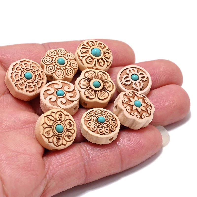 MZ-D Nepal Inlaid Imitation Turquoise Natural Boxwood Beads Tibetan Antique For Jewelry Making DIY Beads Bracelet Yoga Necklace