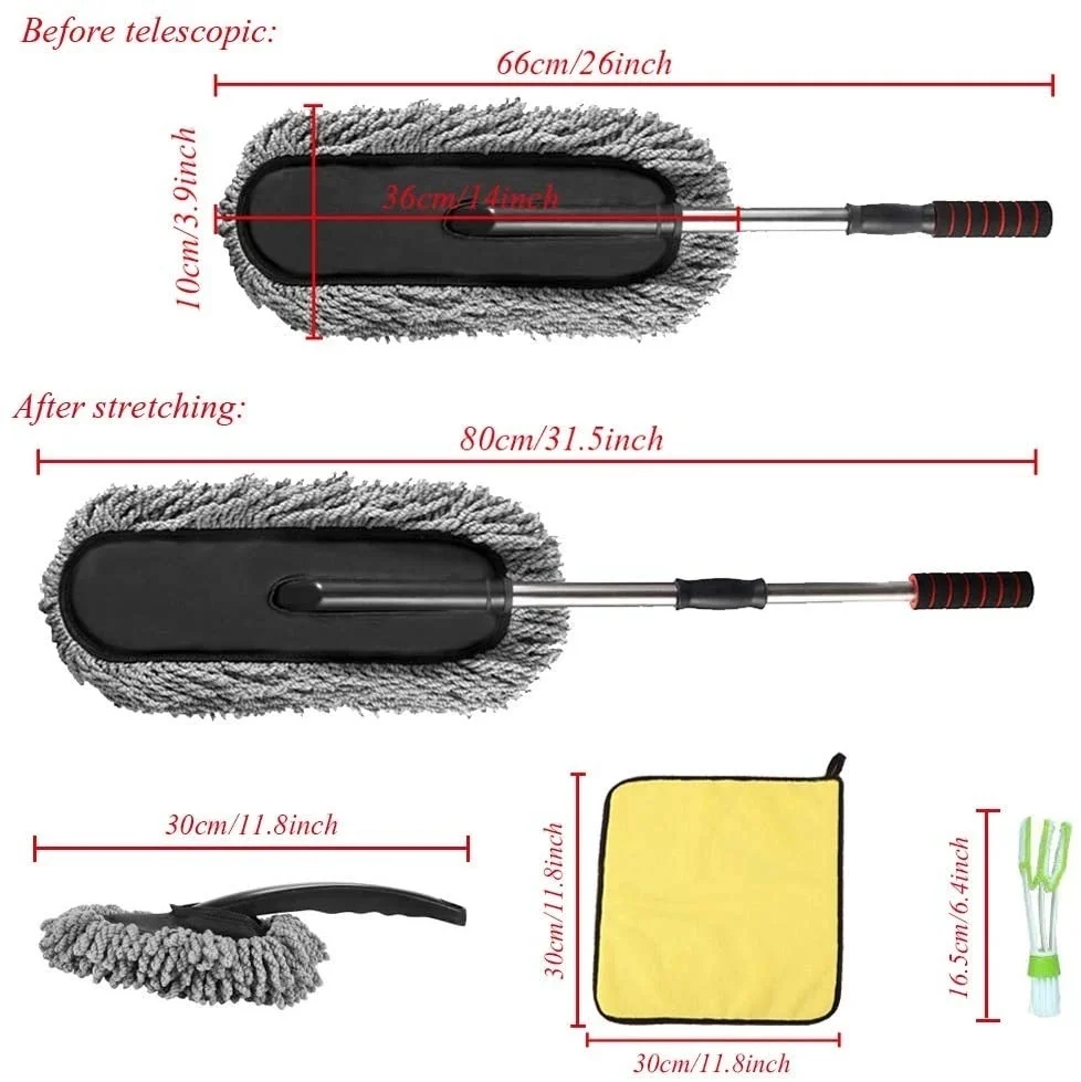 Escova De Limpeza De Microfibra Com Alça Extensível, Espanador De Carro, Remoção De Poeira Multiuso, Limpeza Doméstica Exterior, 4Pcs