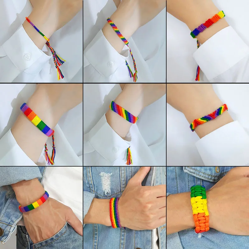 New Simple Brazilian Nepal Rainbow Lesbian LGBT Pride Gay Pride Woven Braided Rope String Strand Friendship Bracelet