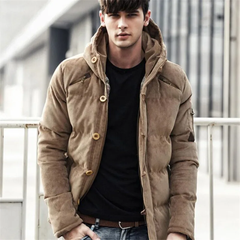 

New Fad Mens Coats Parkas Corduroy Thick Hood Male Corduroy Jacket Solid Warm Winter Men Parka Jacket Brand Clothing Overcoat