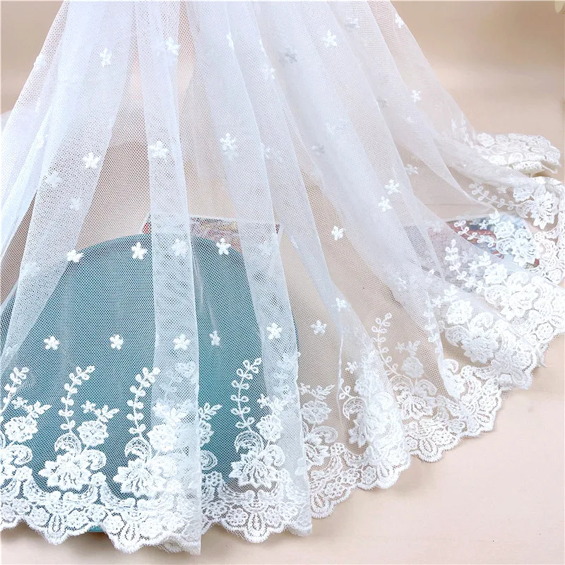 

1Meter 45CM Wide White Embroidery Flowers Mesh Lace Fabric Edge Trim For Wedding Dresses Head Veil DIY Sewing Supplies