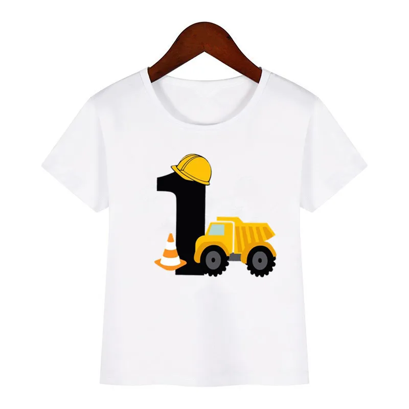 Kids Boys T-shirts Baby Short Sleeve Excavator Tops Children Fashion Tshirt 1 2 3 4 5 Years Boy Construction Birthday Shirt