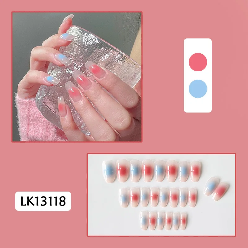 24pcs Fake Nails With Glue Type Long Paragraph Fashion Manicure Patch False Nails Press On Nails Designs Save Time For Girls