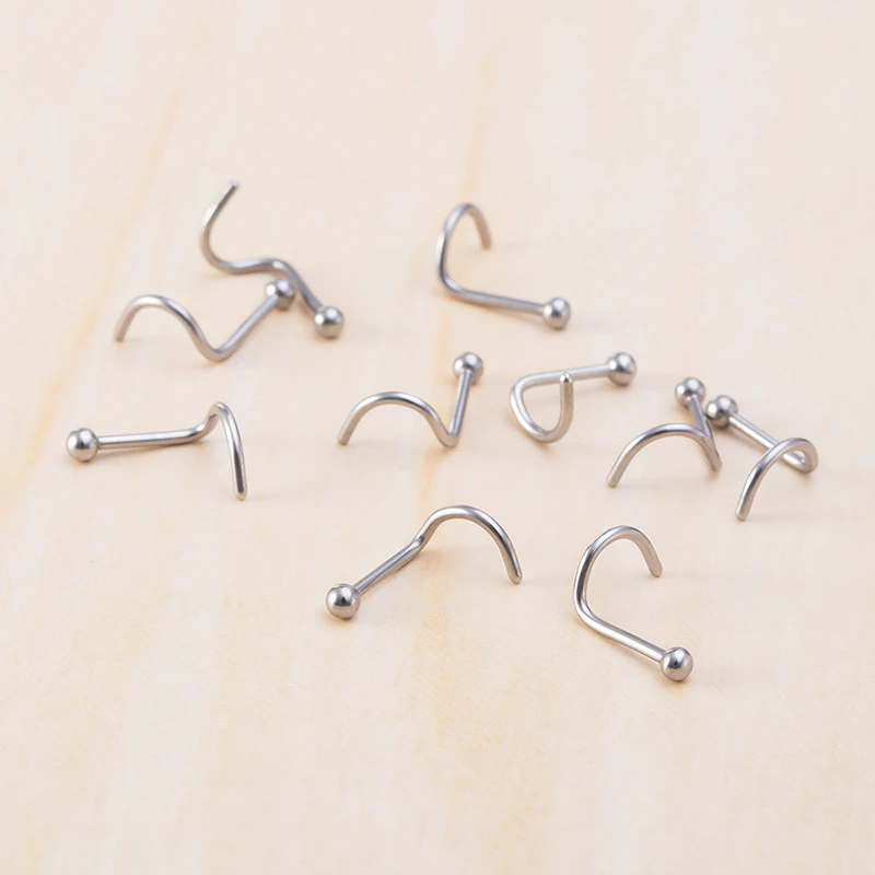 10 Stück Edelstahl Nasenstecker Set Nasenpiercing Set Nasenring Nariz Knochen Ohrstecker Schrauben für Mann Frauen Nasenloch Körperschmuck 20G – Detail 9
