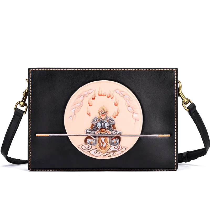 

Women Men Vegetable Tanned Leather Shoulder Bag Money Holder Cowhide Hand-carved Fairy tale Clutch Purse Clutches Envelope