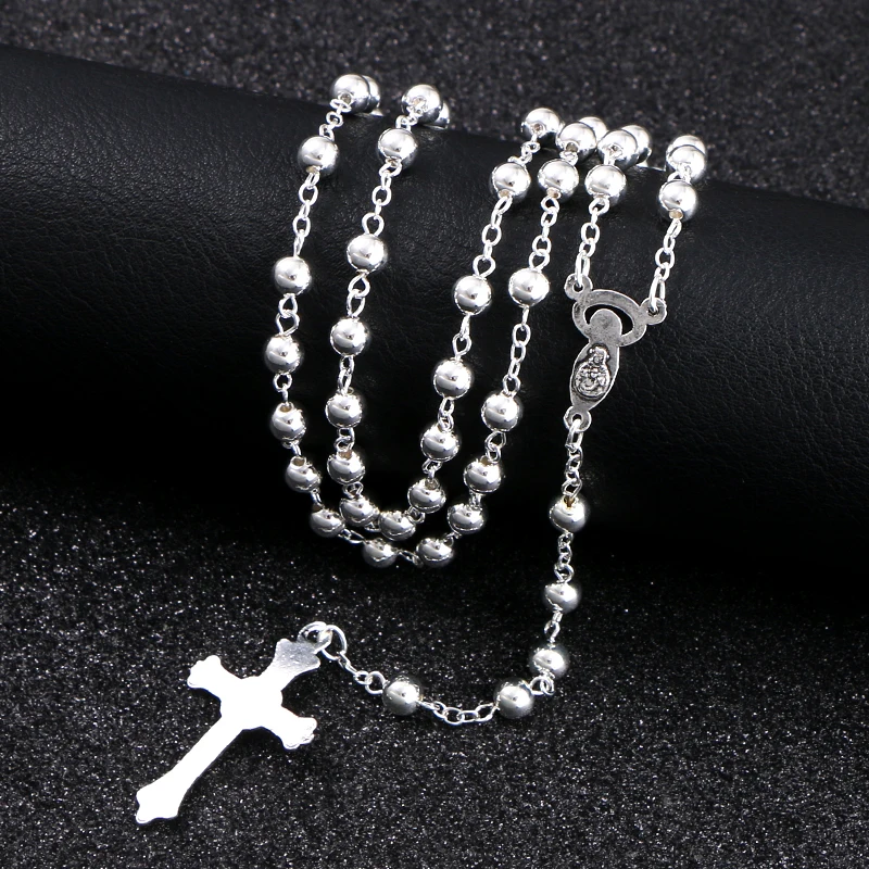 KOMi Religious Catholic Metal Rosary Small Beads Necklace Men Women Jesus Cross Pendant Chains Prayer Jewelry Gift Collana R-396