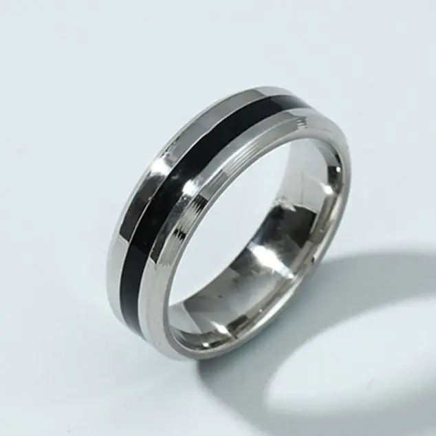 Fashion 6 MM Stainless Steel Middle Of Black Ring For Men