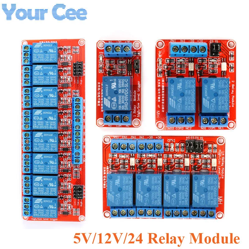 1 2 4 8 Way Channel Relay Module 5V 12V 24V with Optocoupler Support High and Low Level Trigger for Arduino