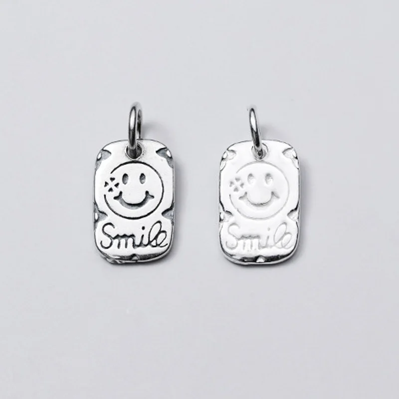 925 Sterling Silver Cute Smile Face Rectangle Charms Handmade Bracelet Necklace Silver Pendant Findings DIY Jewelry Making Gift