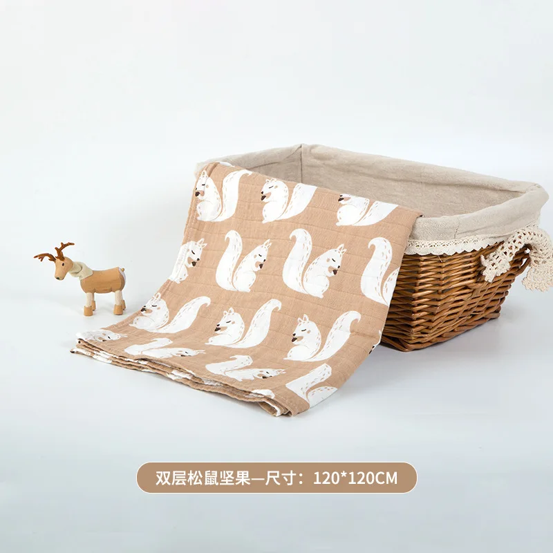 muslin Two layer cotton animal pattern Baby wrap muslin swaddle Newborn Blankets Gauze infant wrap 120*120 cm