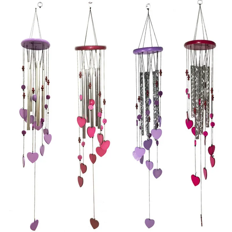 Wooden Metal Pipe Wind Chime Home Decoration Solid Wood Five Pipes Aluminum Crafts Pendant Wall Garden Hangings 1Pc