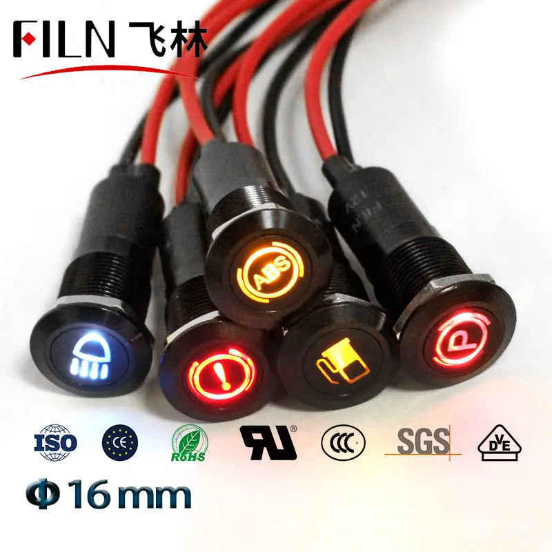 

16mm Waterproof Lamp FILN 12V LED Car Boat LED Warning Dashboard Signal Lights Instrument Pilot light