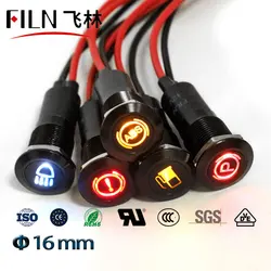 FILN 16mm Waterproof Lamp 12V LED Car Boat LED Warning Dashboard Signal Lights Instrument Pilot Light