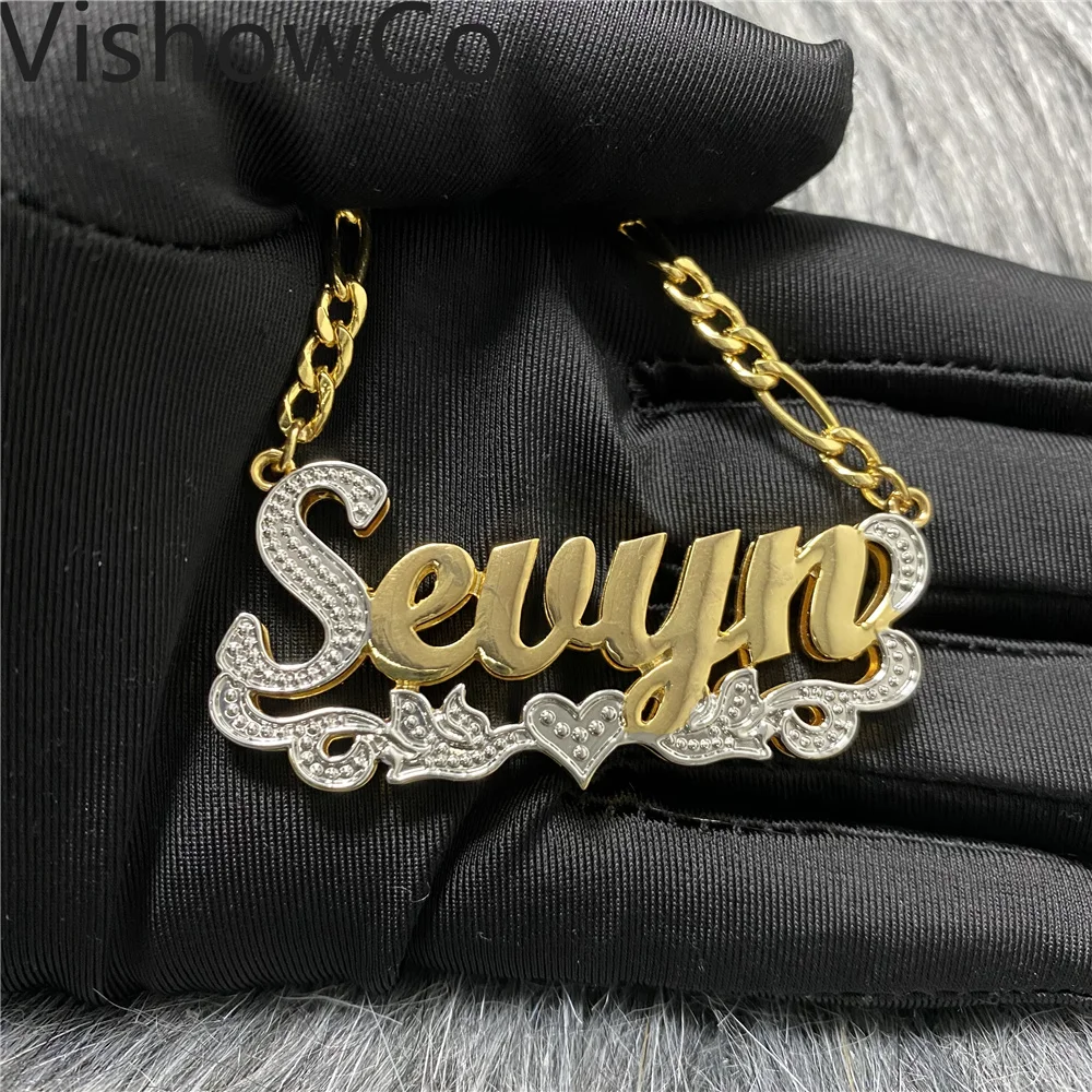 VishowCo Custom Name Necklace Personality Stainless Steel Gold Choker Nameplate Pendant Necklace Jewelry Wedding Gift