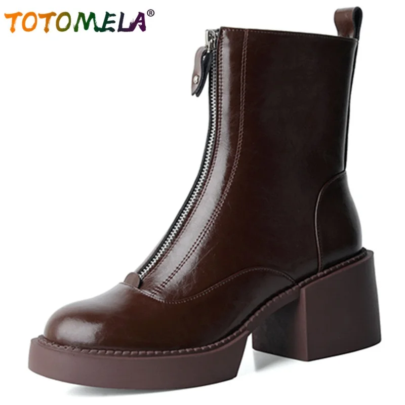 

TOTOMELA New Arrive Hand Made Women Winter Boots Popular Fashion Ankle Boots Hot Sale Comfortable Genuine Leather Platform Boots