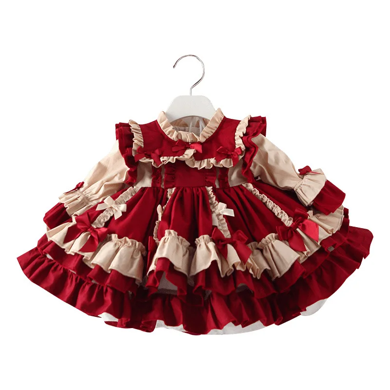 Infant Toddler Girls New Years dresses for baby Red Christmas Dress Newborn Spain Birthday PartyGirls Lolita Princess Dress