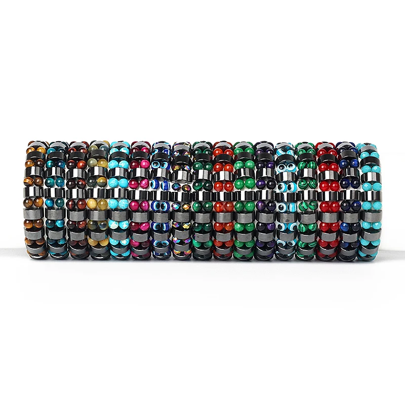 No Magnetic Slimming Hematite Beaded Bracelets Men Double Nature Stone Health Care Bracelets Women Energy Weight Loss Jewelry