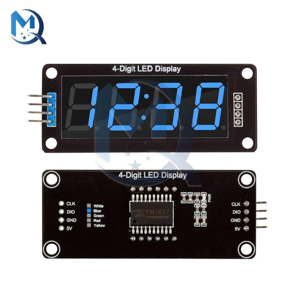 0.56 inch 4-Digit 7 Segments Digital Tube Clock Module Double Dots Blue Yellow White Green Red LED Display TM1637 For Arduino