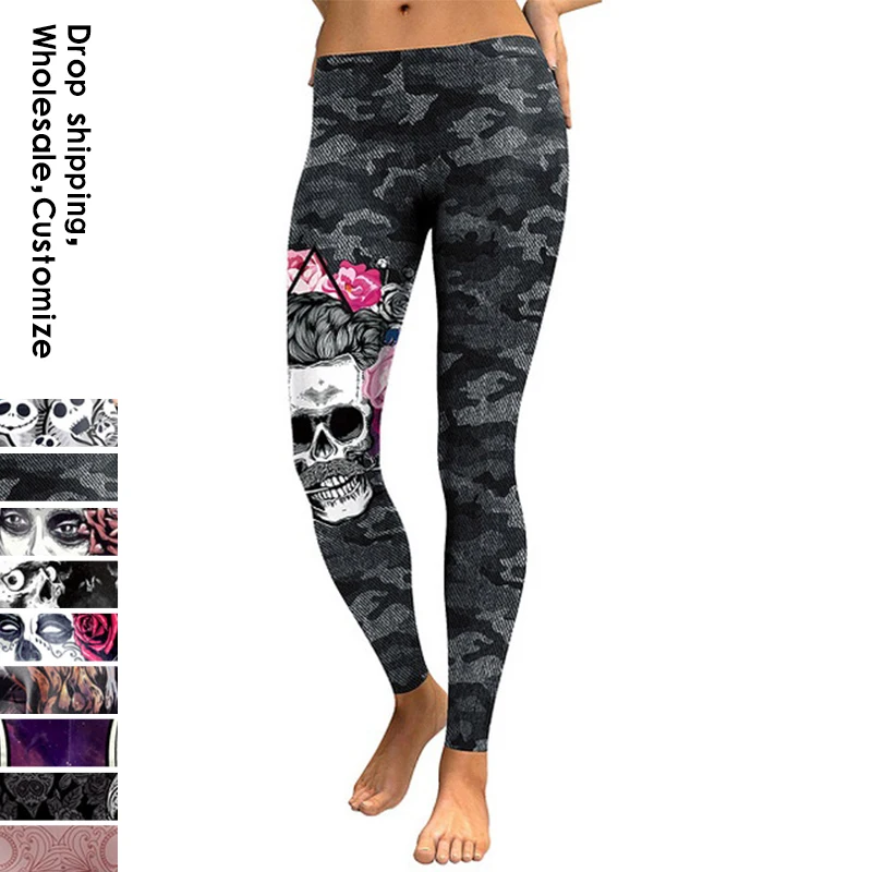 NADANBAO New Arrival legginsy damskie czaszka głowa 3D drukowane kamuflaż Legging legginsy treningowe szczupłe elastyczne spodnie Legins