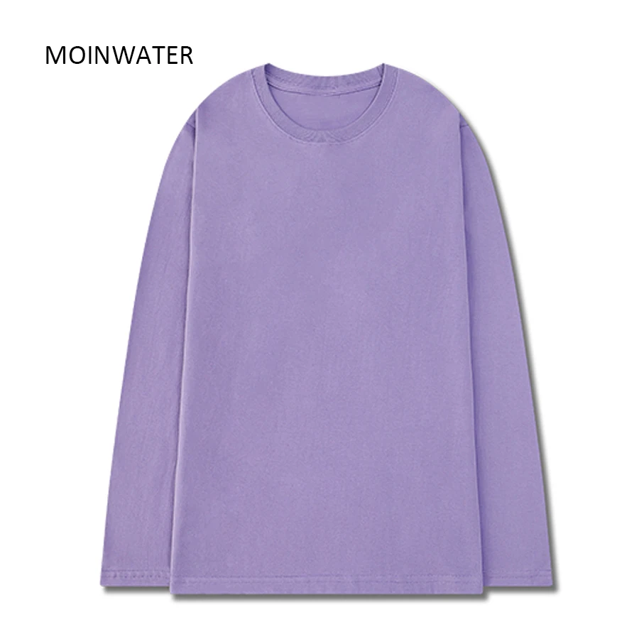 MOINWATER New Women 100% Cotton Long Sleeve T shirts for Autumn Female Green Purple Spring Solid Tees Tops MLT2138