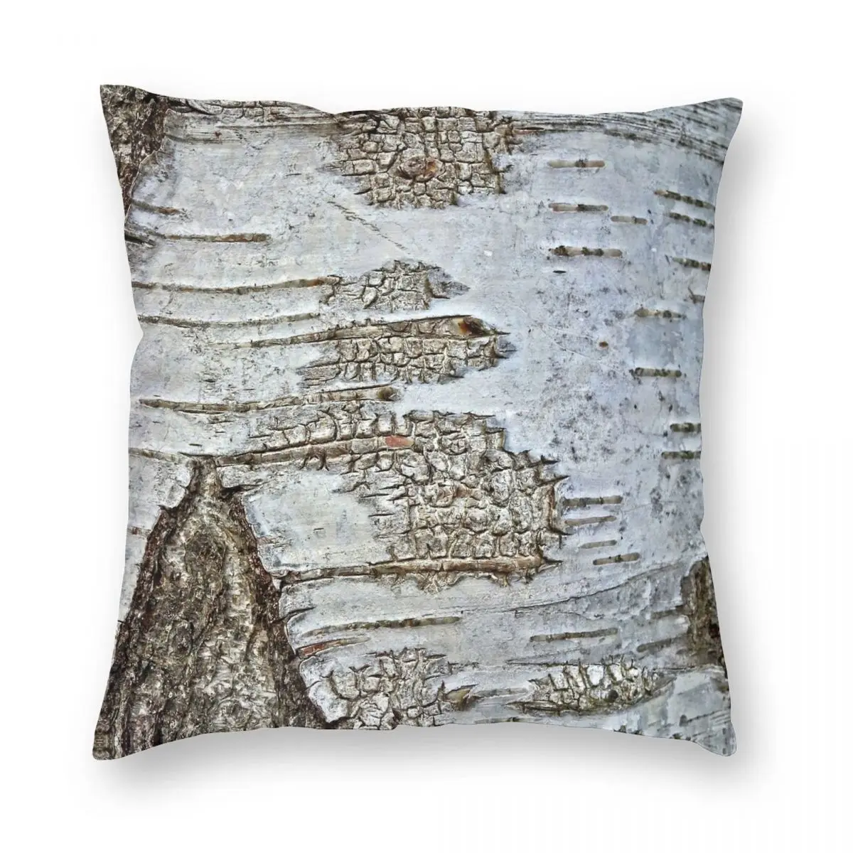 Nature Tree Bark White Birch Square Pillowcase Polyester Linen Velvet Creative Zip Decorative Pillow Case Room Cushion Cover