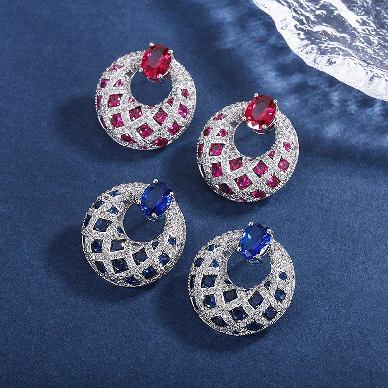 

New Style Ladies Round Multicolor AAA Cubic Zirconia Stud Earrings Female Wedding Party Gift Women's Jewelry