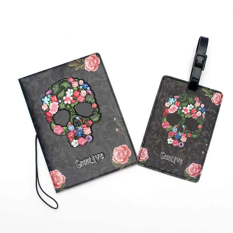 1 Set Travel Accessories Passport Holder & Luggage Tag 3D Print Skull Travel Passport Cover Case Card ID Holders 14cm*9.6cm