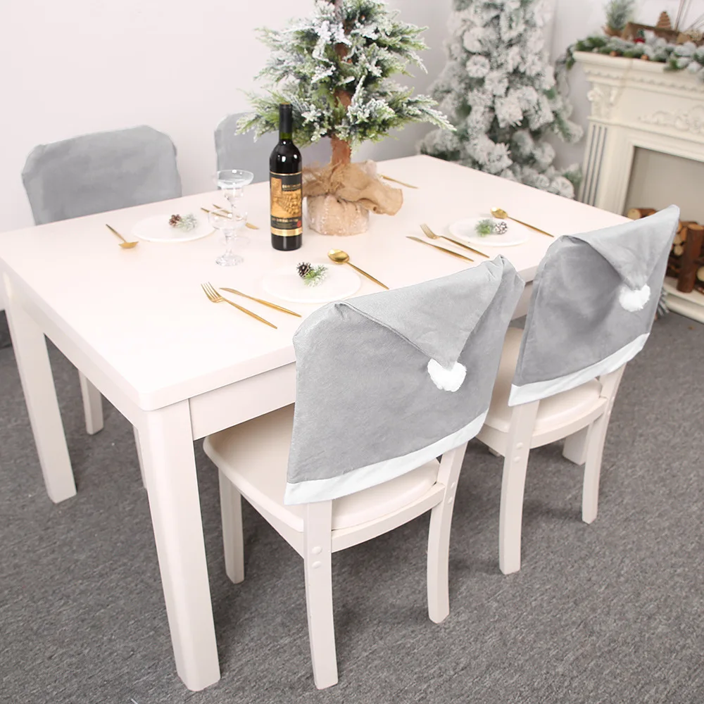 2019 Fashion Christmas Dinner Table Party Gray Hat Chair Back Covers Deer Hat Cap Dining Chair Covers Xmas Decorations for Home