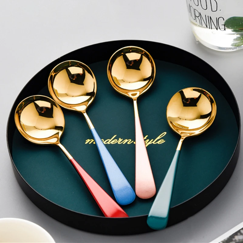 Round Head Ice Cream Dessert Coffee Mixing Spoon Tea Sugar Cake Cutlery Scoop Stainless Steel Tableware Ladle Accessories