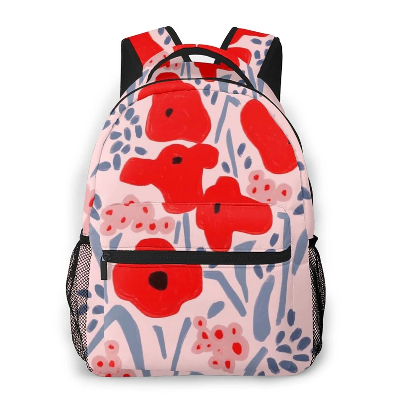 WHEREISART Red Floral Backpack Women Shoulder Bag For Teenage Girls Red Poppies Large Bagpack Ladies School Dropshipping 2021