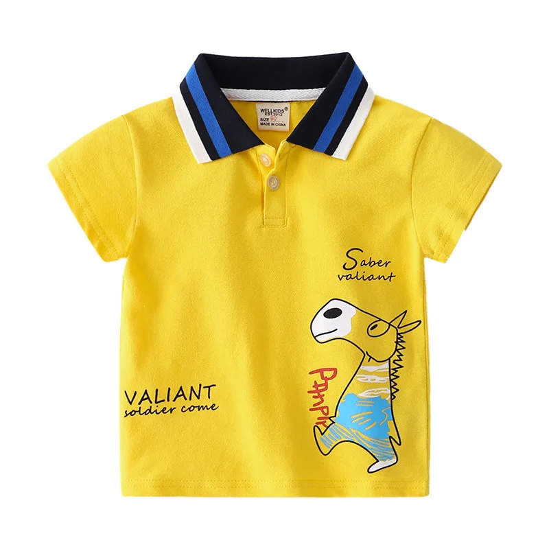 Cute Lovely Horse Summer Polo T-shirts  For Boys Cotton Fabric Kids Tops Tees Children's Clothes