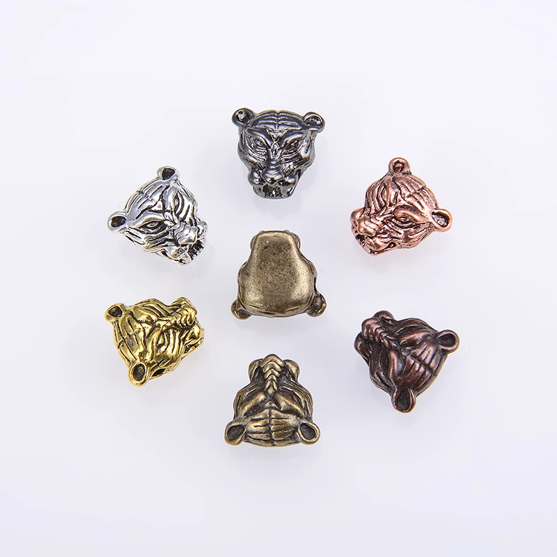 Zinc alloy material new retro tiger head perforated beads 6 colors can make bracelet DIY jewelry found