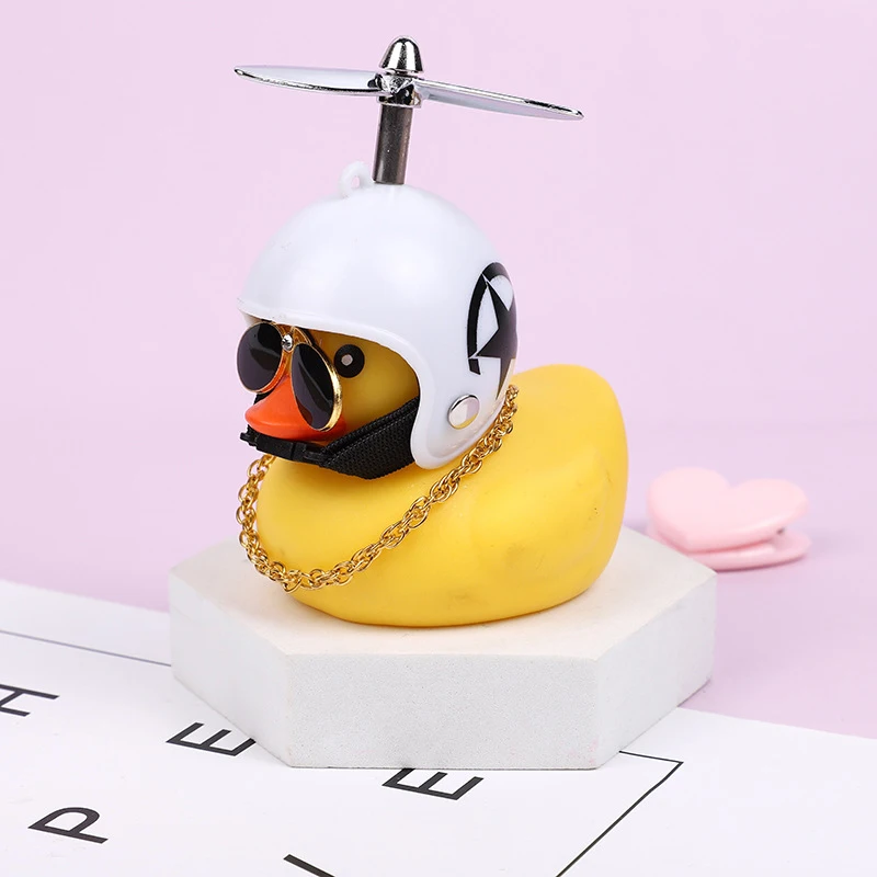 Cute Rubber Duck Toys Kids Toys Helmet Yellow Duck with Glue Propeller Baby Shark Toy Bath Toys Car Ornaments Room Decoration